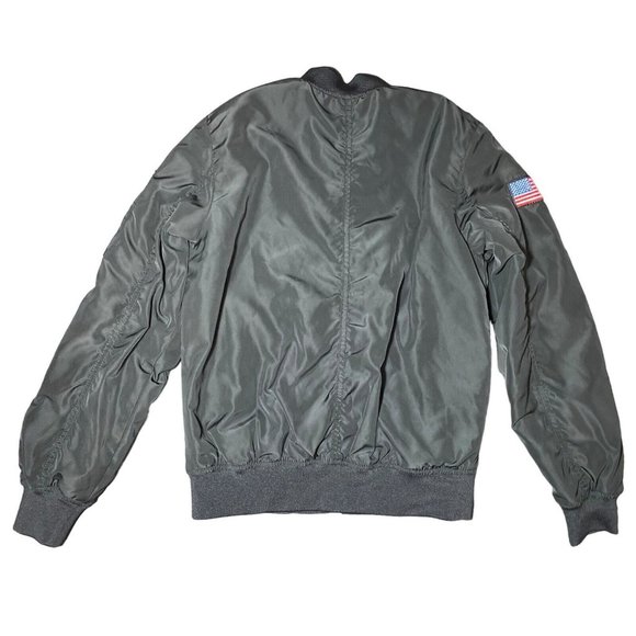H&M NASA Bomber Flight Jacket Black USA Flag Patch Boys Size 10 12 - Picture 2 of 7
